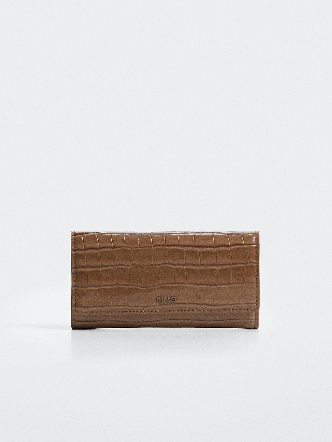 

MANGO Women Croc Textured Two Fold Wallet, Brown