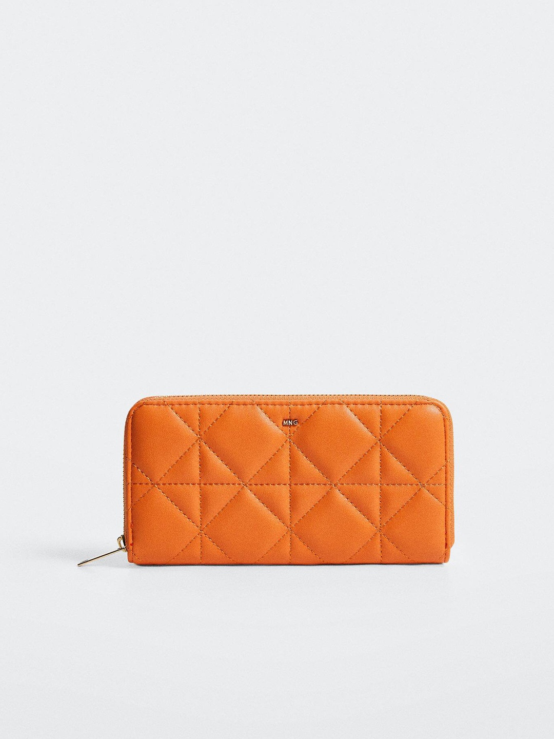 

MANGO Women Quilted Zip Around Wallet, Orange