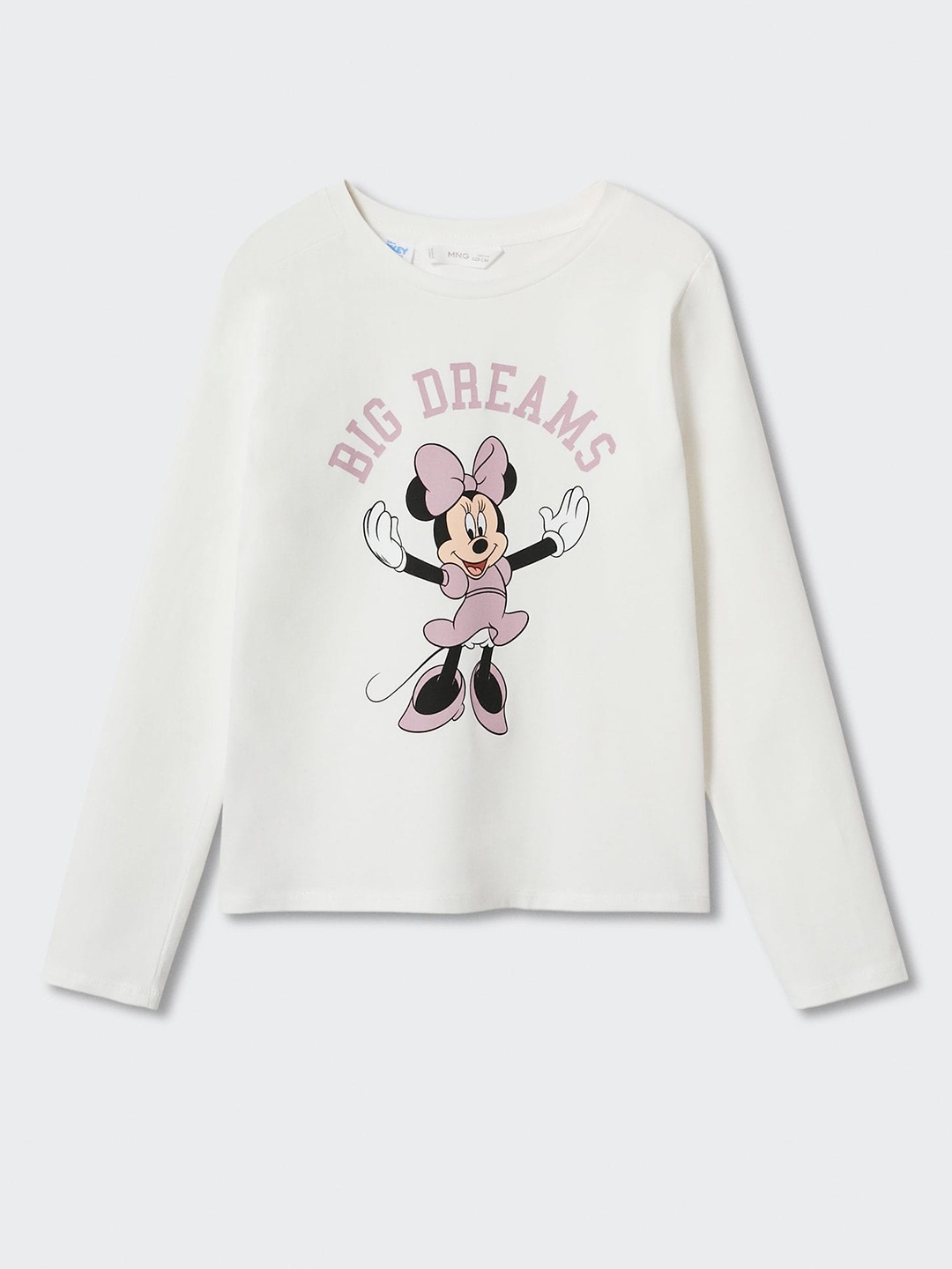 

Mango Kids Girls Minnie Mouse Printed Sustainable Pure Cotton T-shirt, White