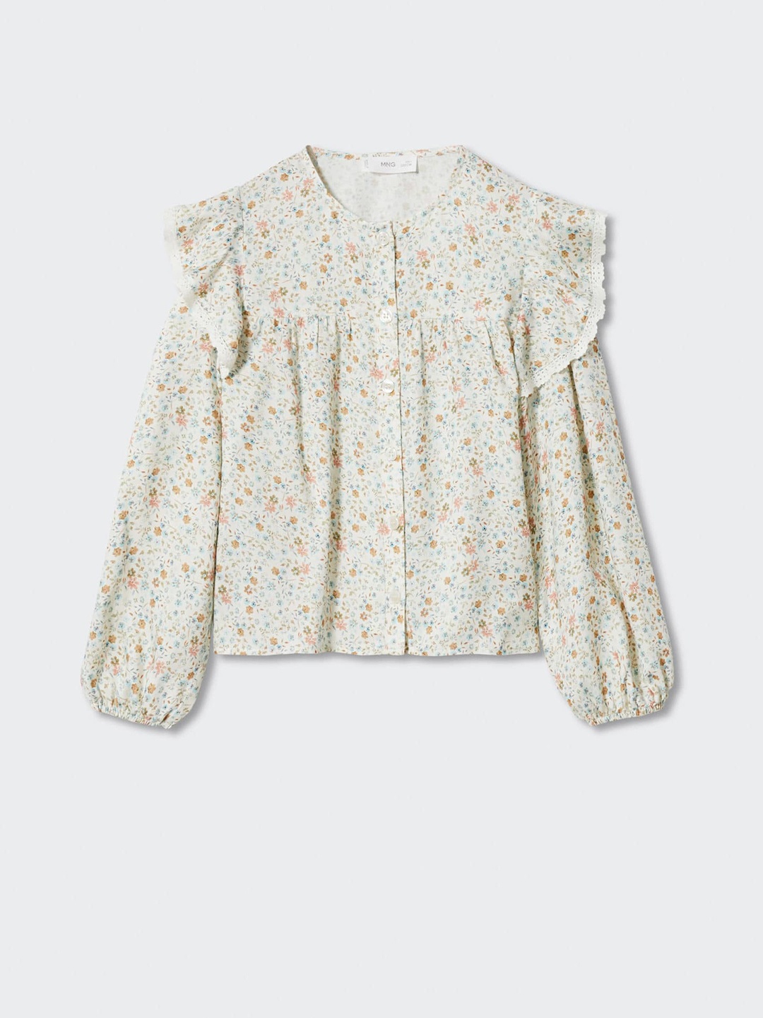 

Mango Kids Girls Floral Print Shirt Style Top, Cream