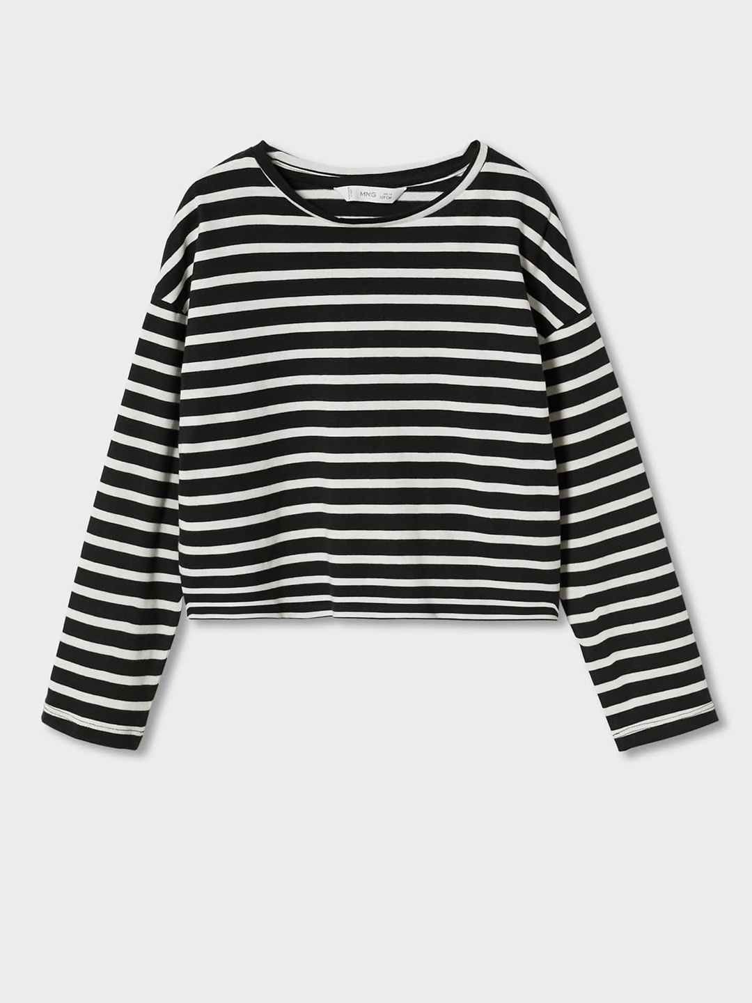 

Mango Kids Girls Striped Sustainable Pure Cotton T-shirt, Black