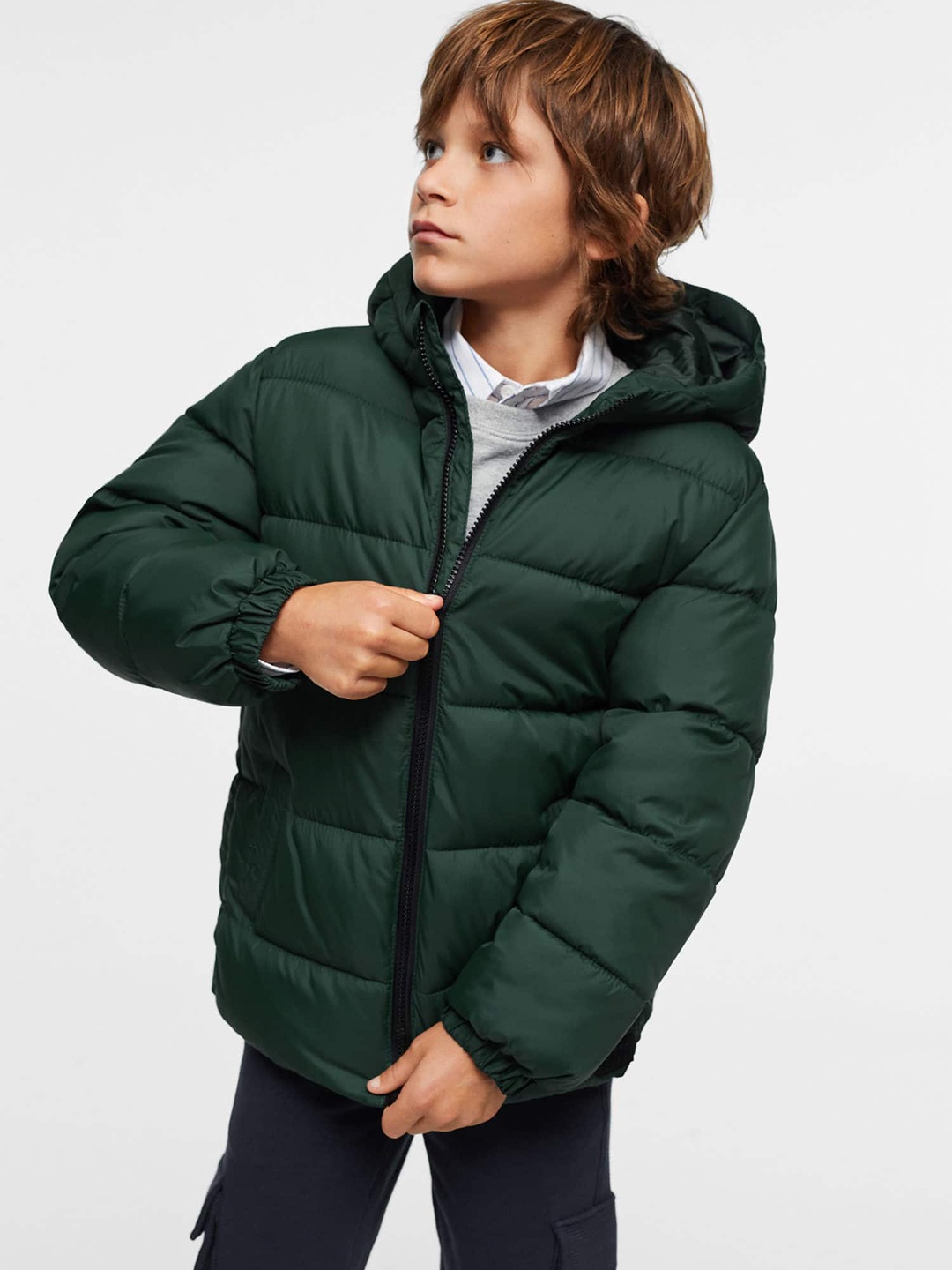 

Mango Kids Boys Sustainable Hooded Padded Jacket, Green