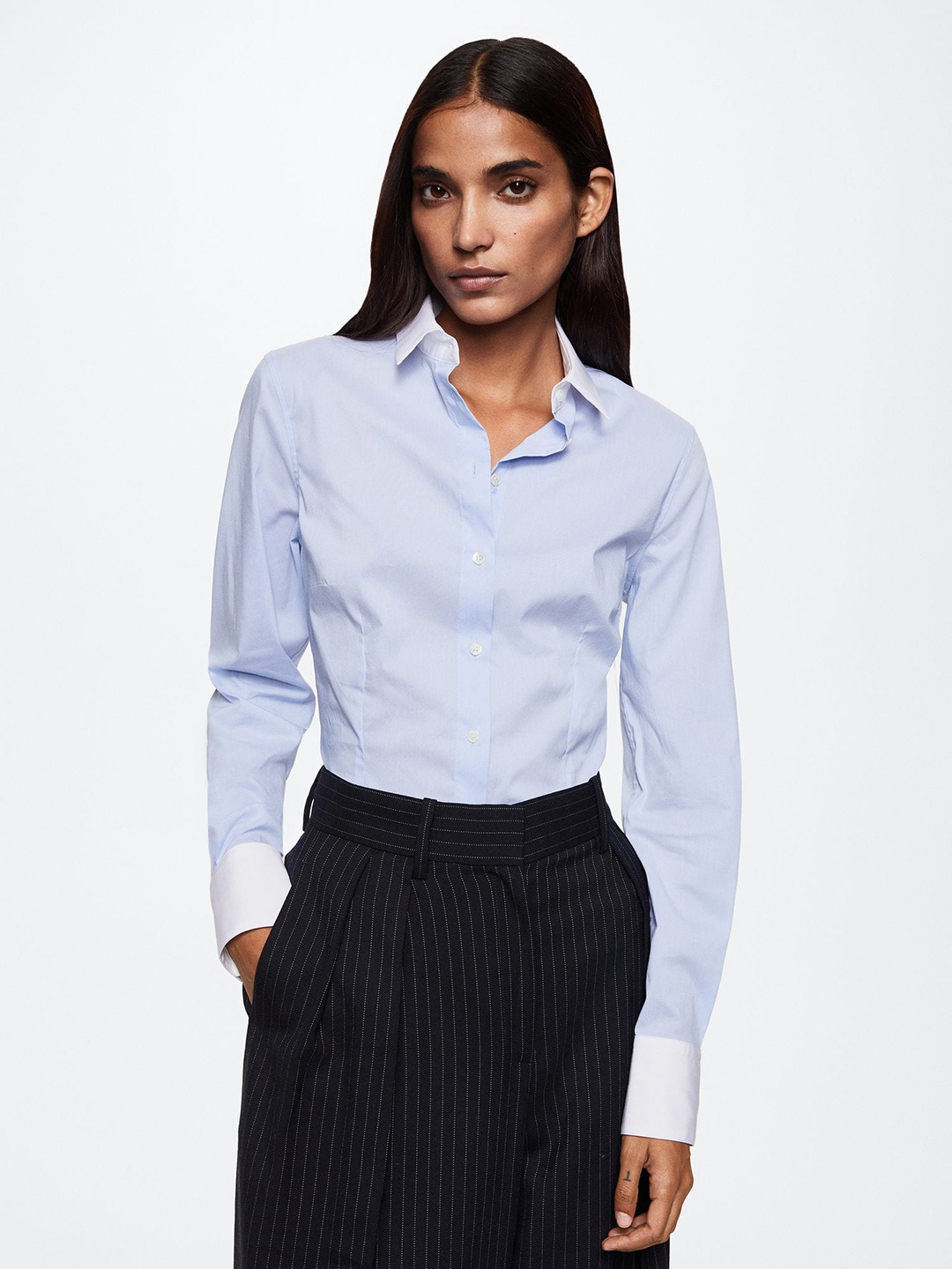 

MANGO Women Blue Solid Casual Shirt