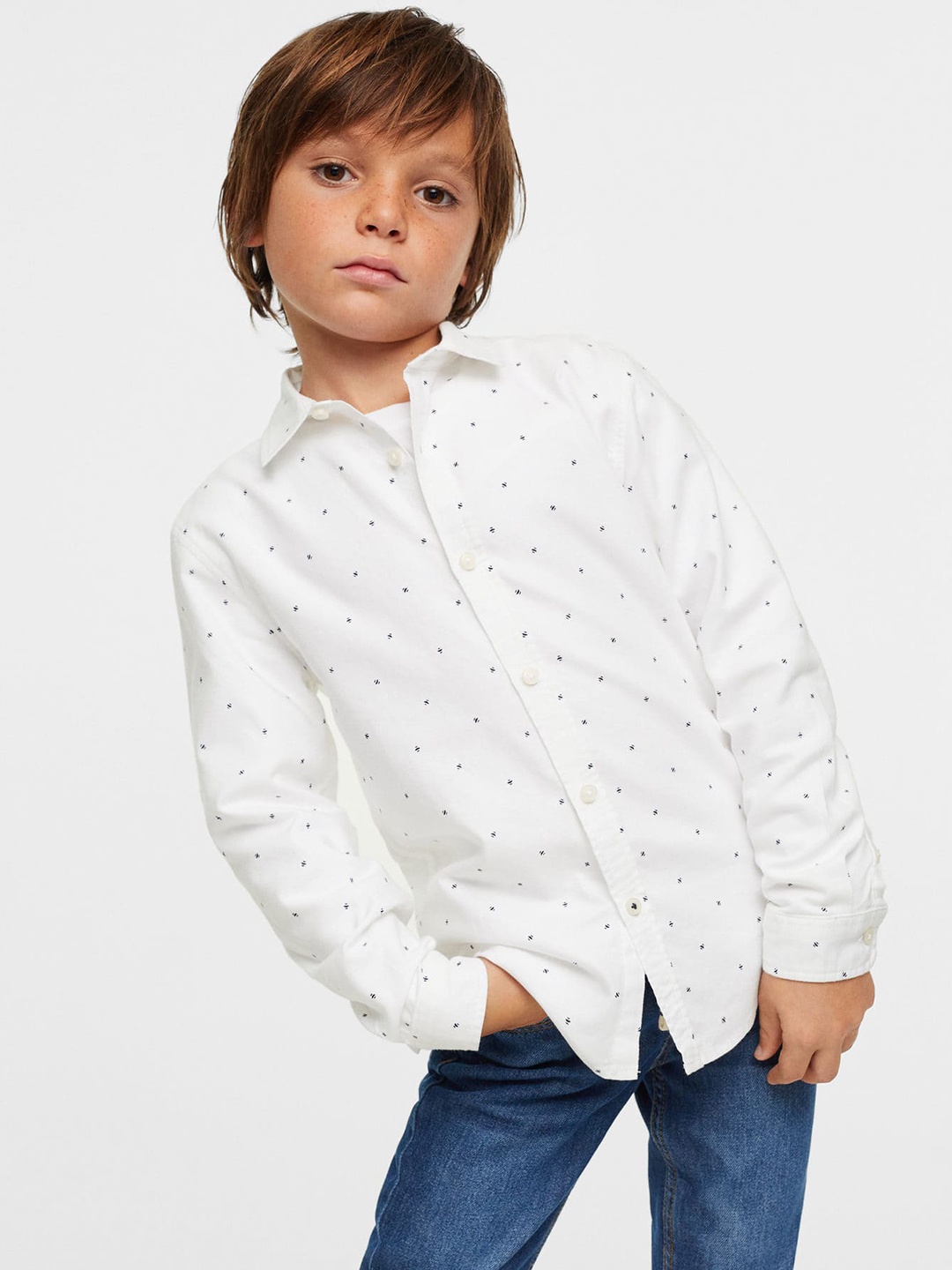 

Mango Kids Boys Micro Ditsy Printed Pure Cotton Sustainable Casual Shirt, White