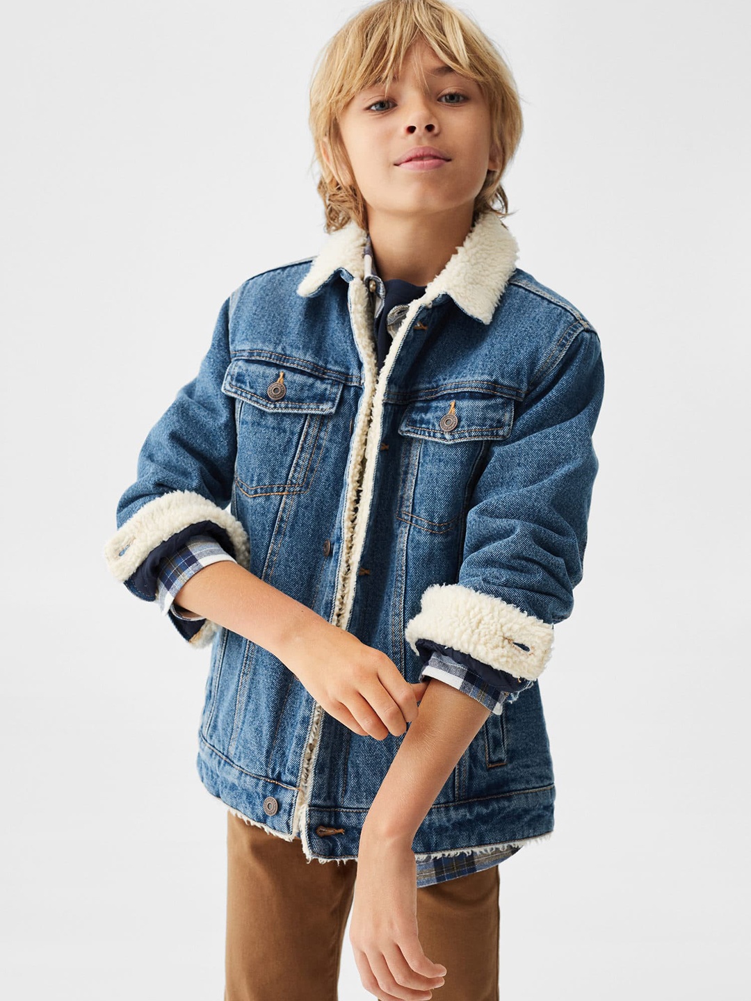 

Mango Kids Boys Sustainable Denim Jacket With Sherpa Lining, Blue
