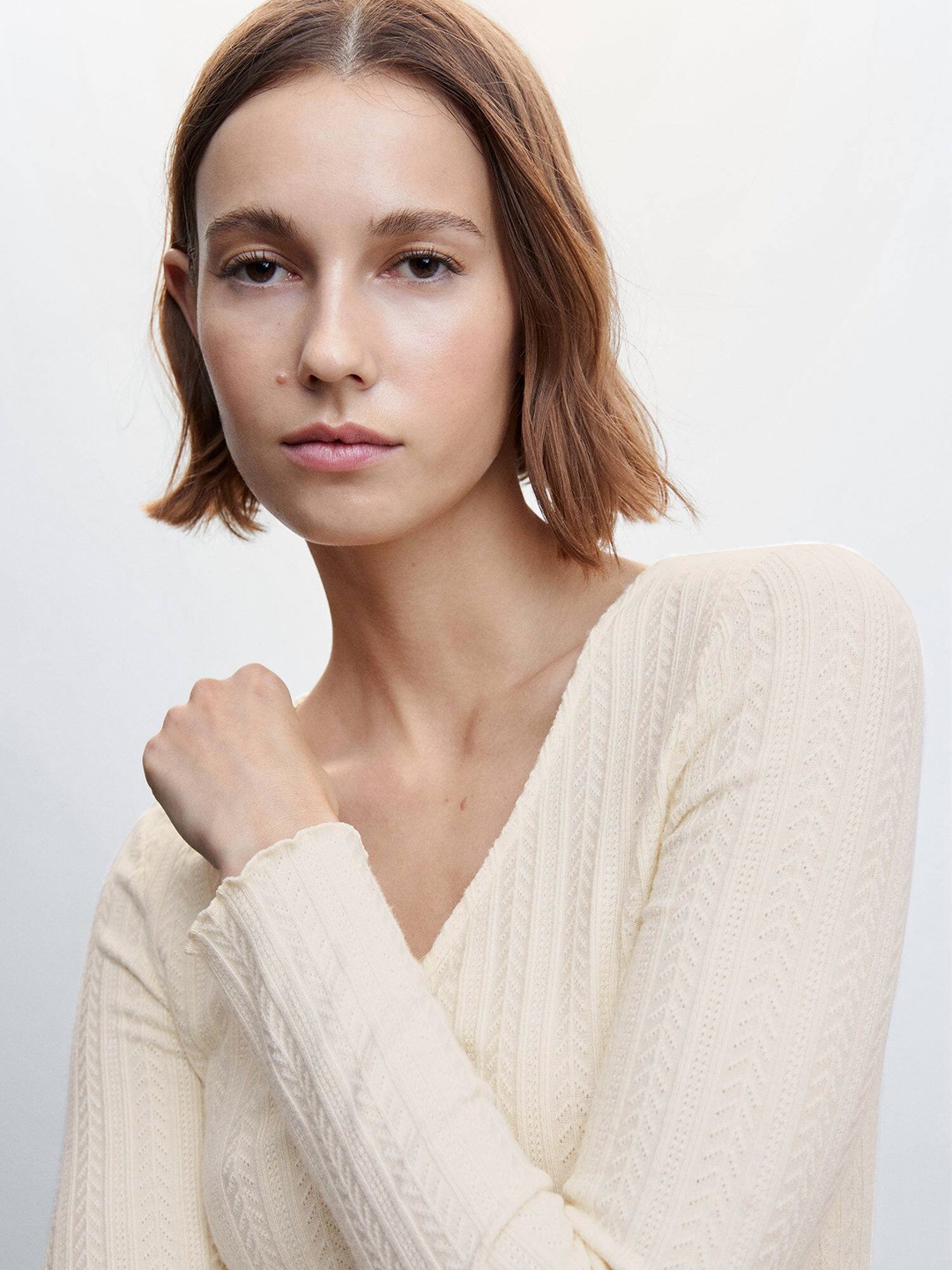 

MANGO Cream-Coloured Cable Knit Top