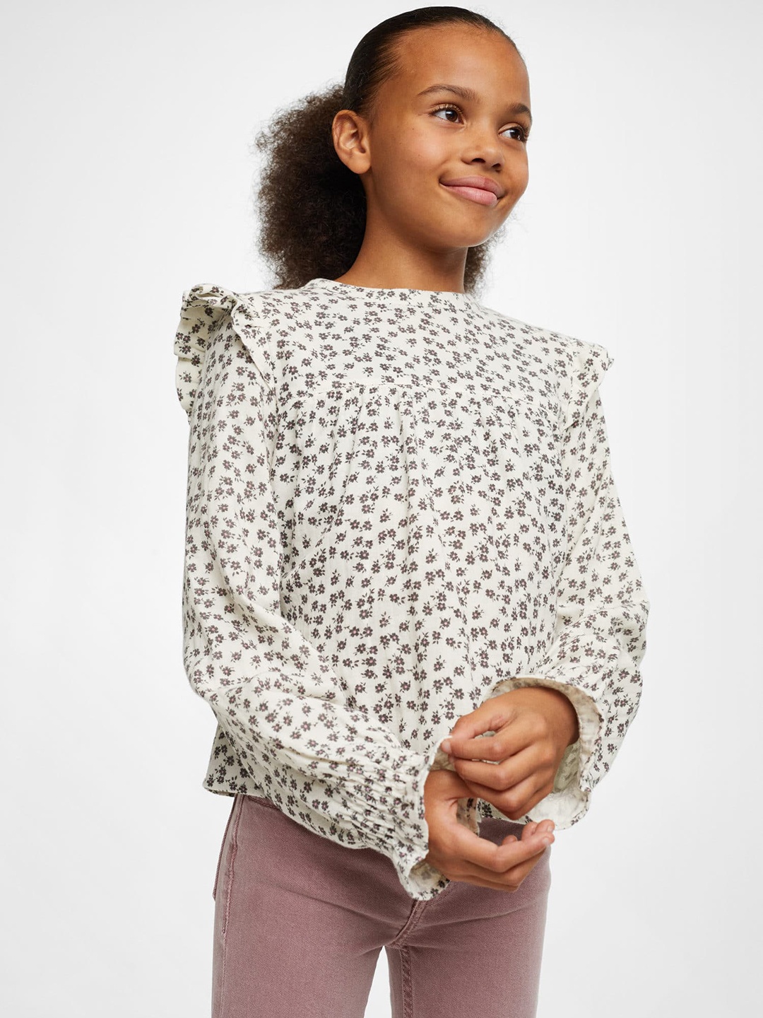 

Mango Kids Girls Floral Print Ruffles Top, Beige