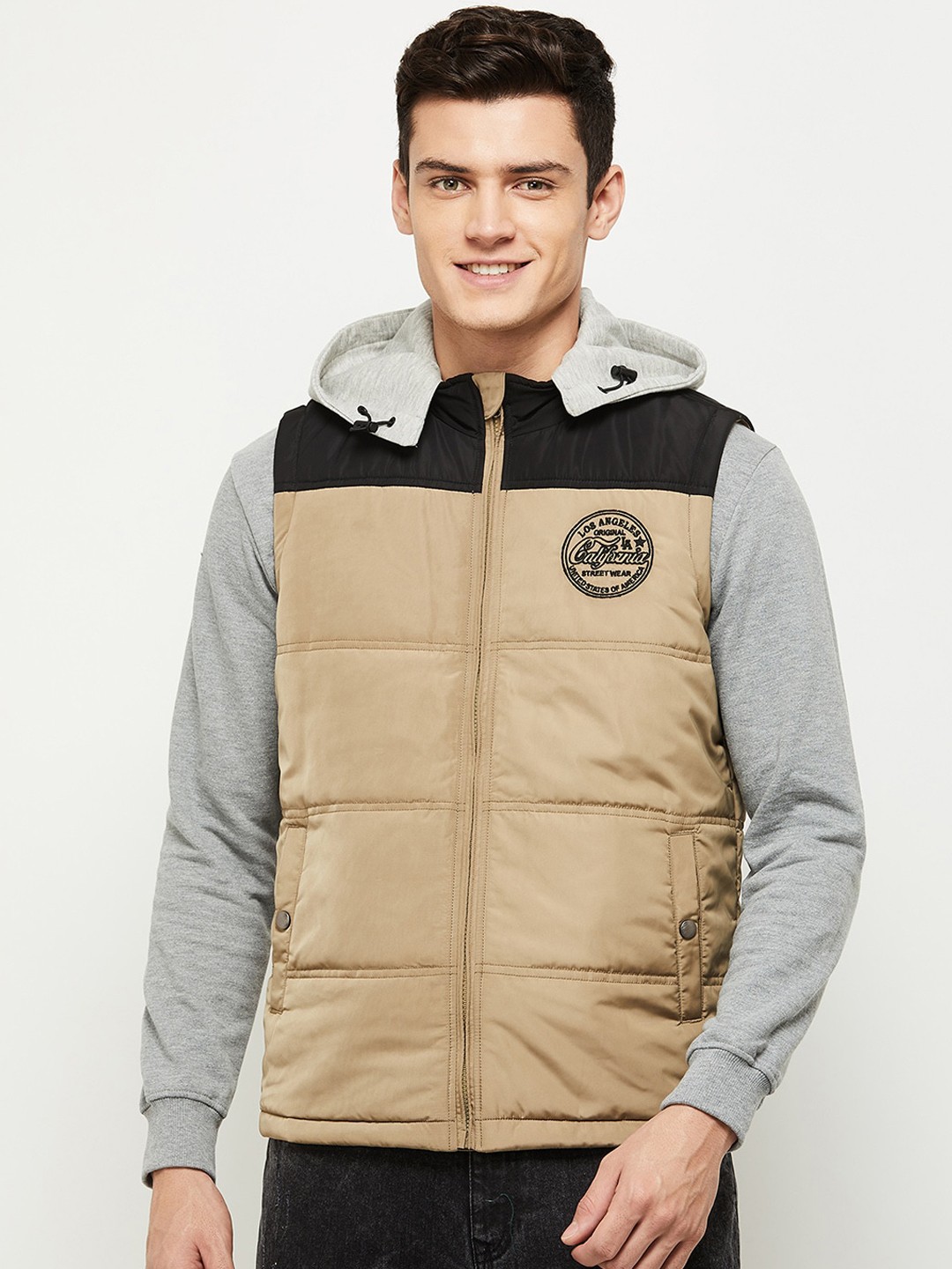 

max Men Khaki Bomber Hooded Jacket