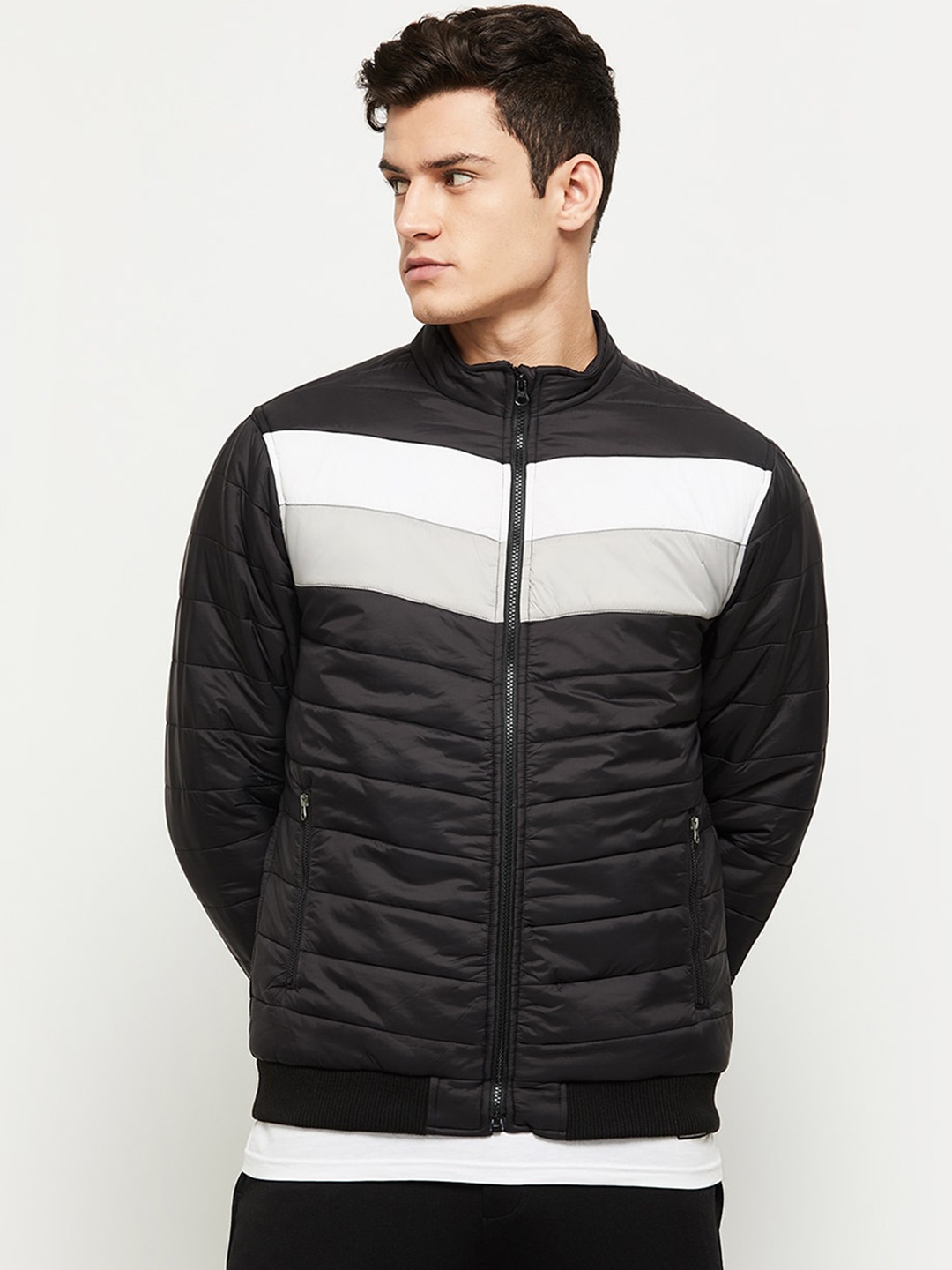 

max Men Black Colourblocked Sporty Jacket