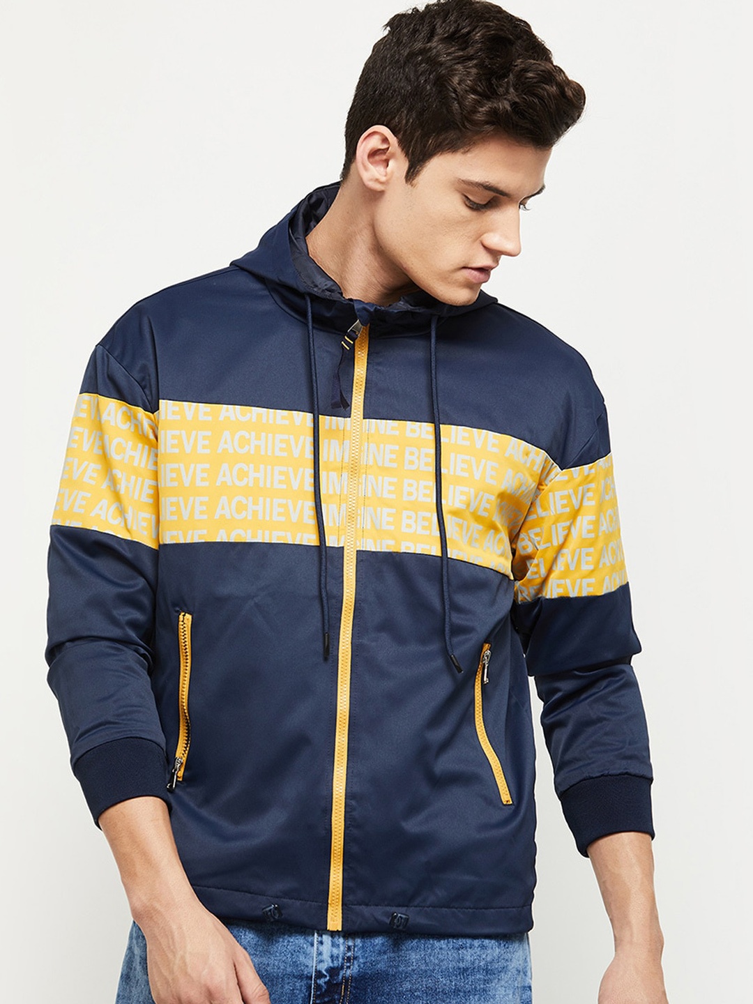 

max Men Blue & Yellow Colourblocked Sporty Jacket