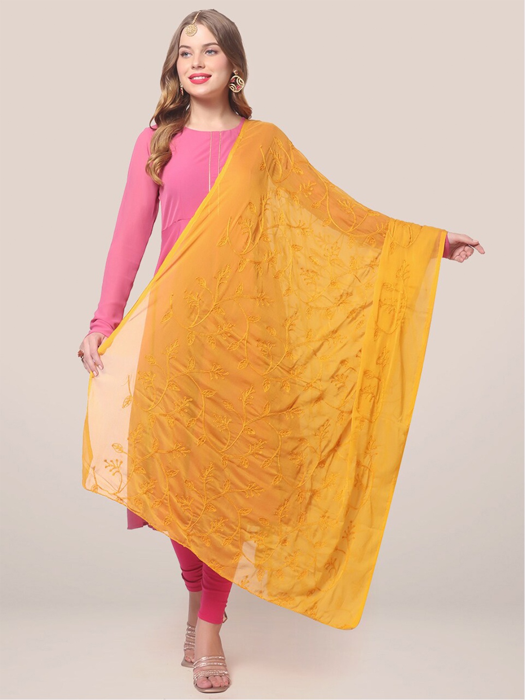 

Dupatta Bazaar Mustard Yellow Embroidered Dupatta