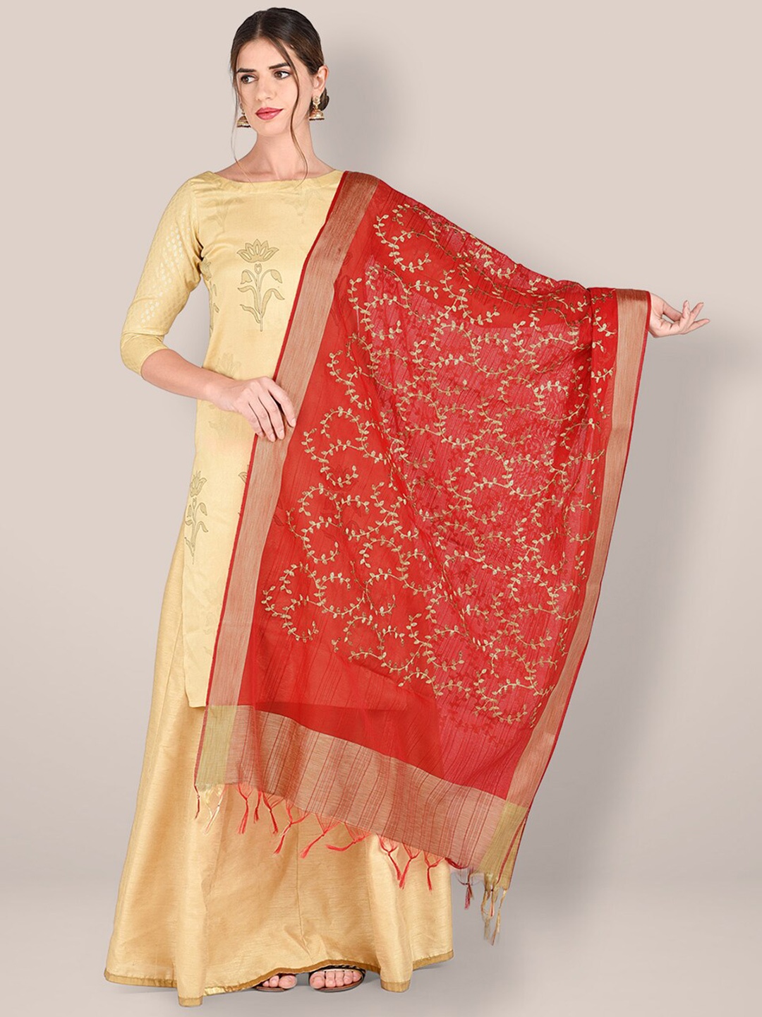 

Dupatta Bazaar Women Red & Gold-Toned Embroidered Dupatta