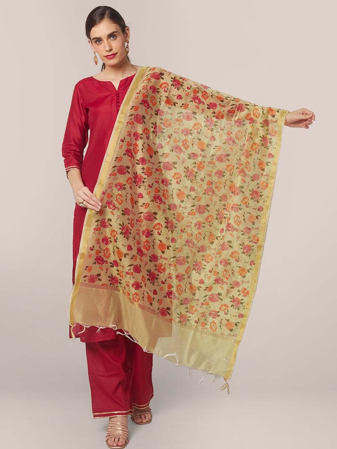 

Dupatta Bazaar Women Green & Red Printed Dupatta