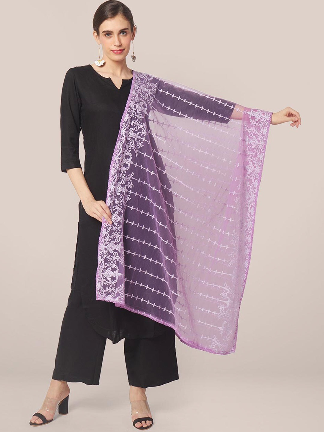 

Dupatta Bazaar Lavender & White Embroidered Dupatta with Thread Work
