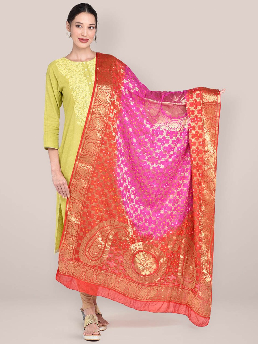 

Dupatta Bazaar Red & Gold-Toned Ethnic Motifs Woven Design Pure Silk Dupatta with Zari