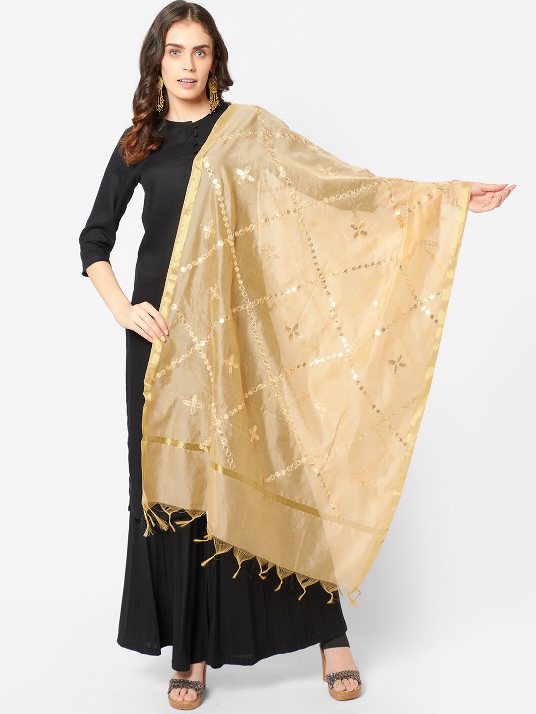 

Dupatta Bazaar Gold-Toned & Beige Embroidered Dupatta