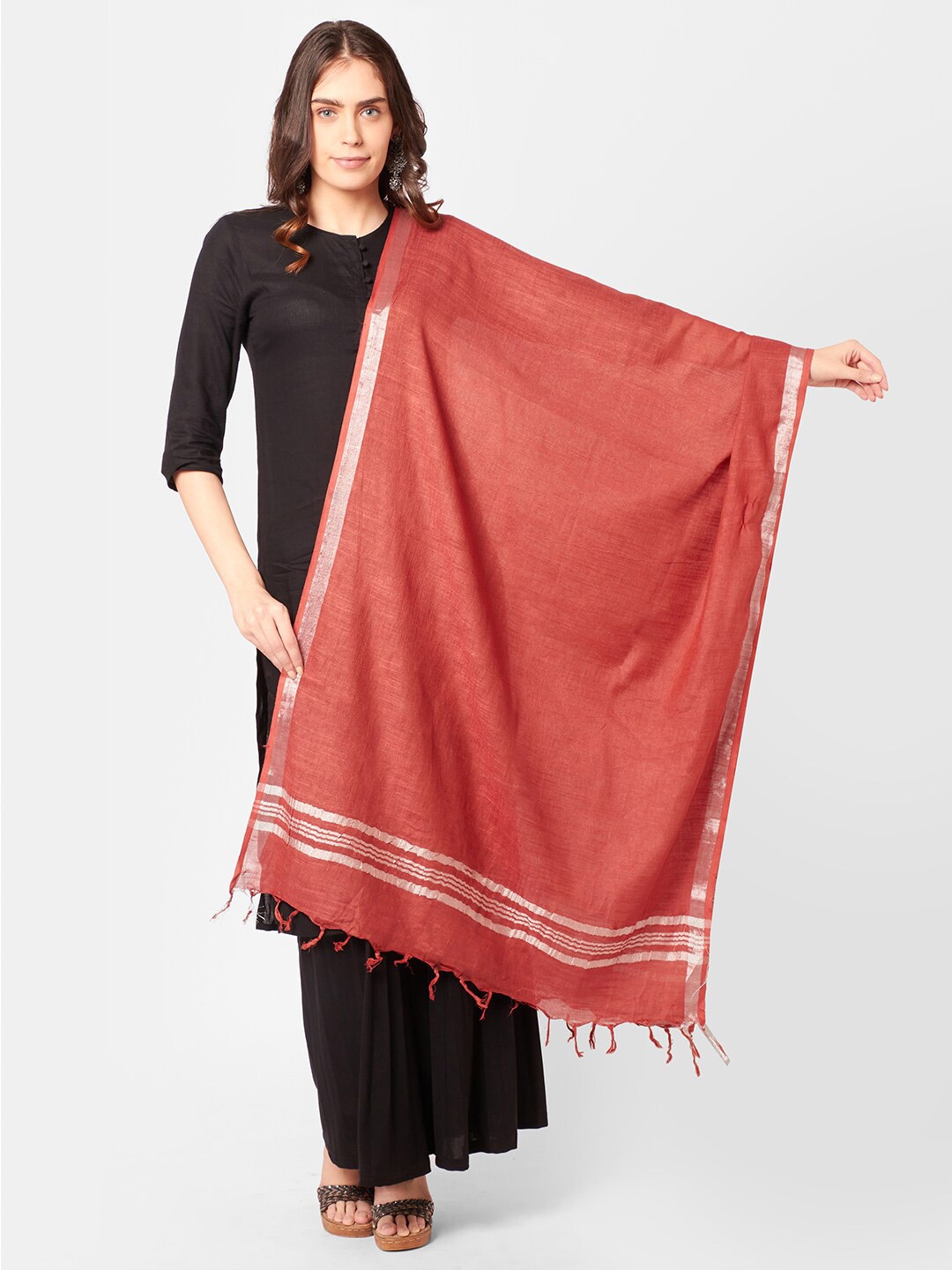 

Dupatta Bazaar Women Maroon & Gold-Toned Linen Dupatta