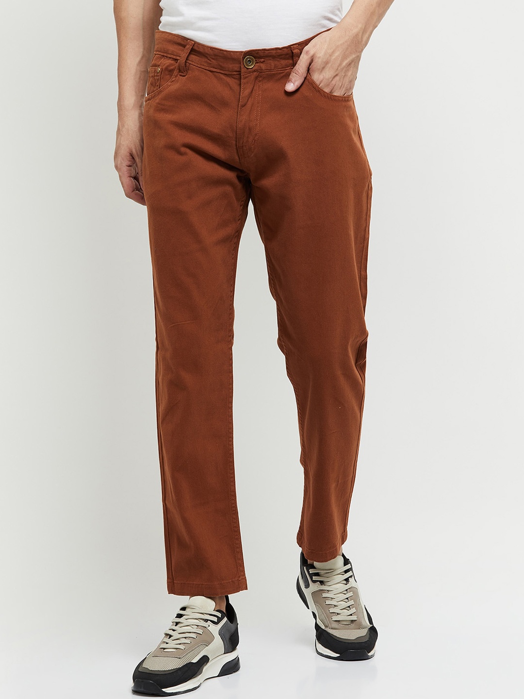 

max Men Rust Regular Fit Cotton Casual Trouser