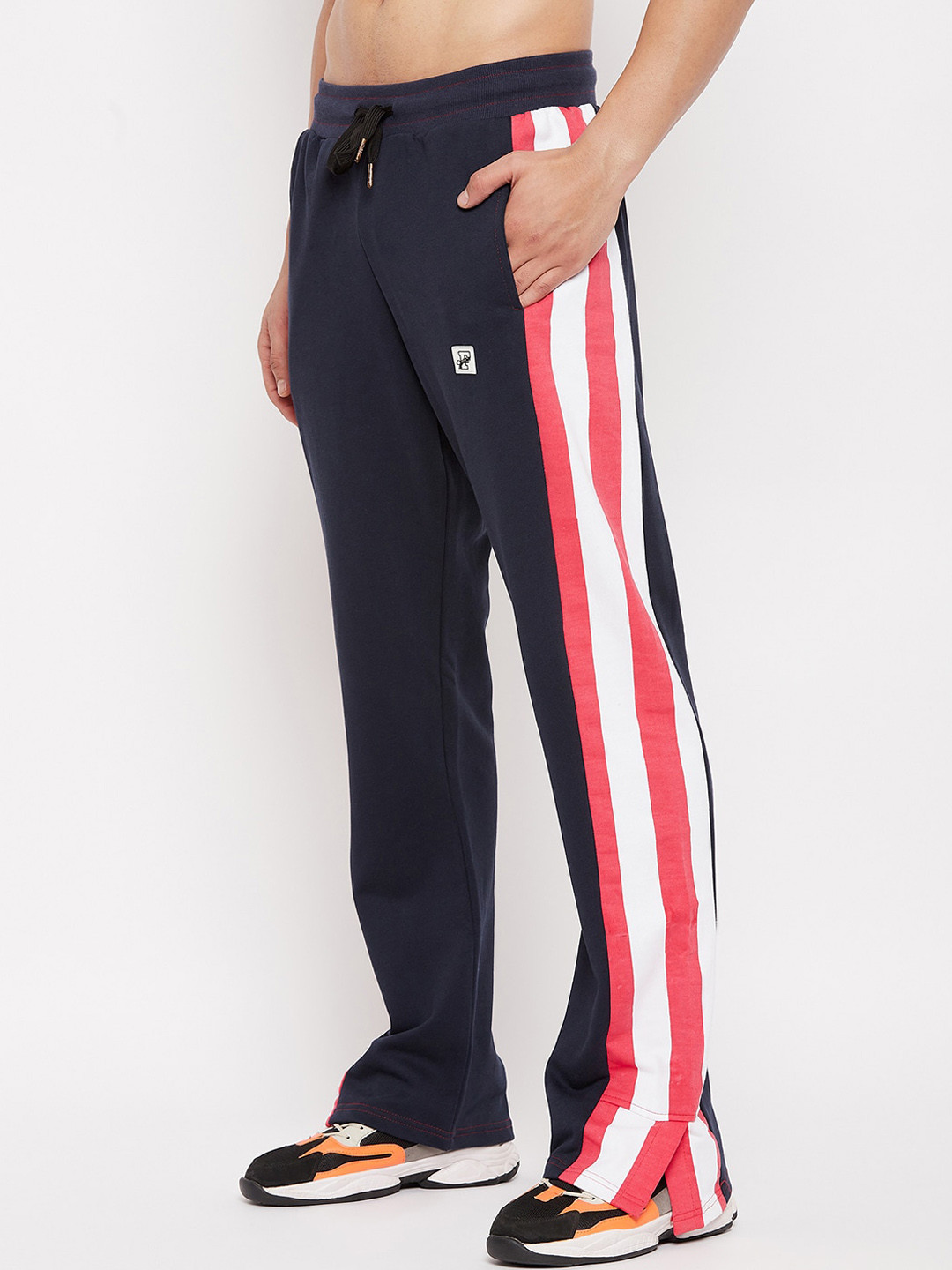 

FUGAZEE Men Blue Solid Pure Cotton Boot-Cut Track Pants