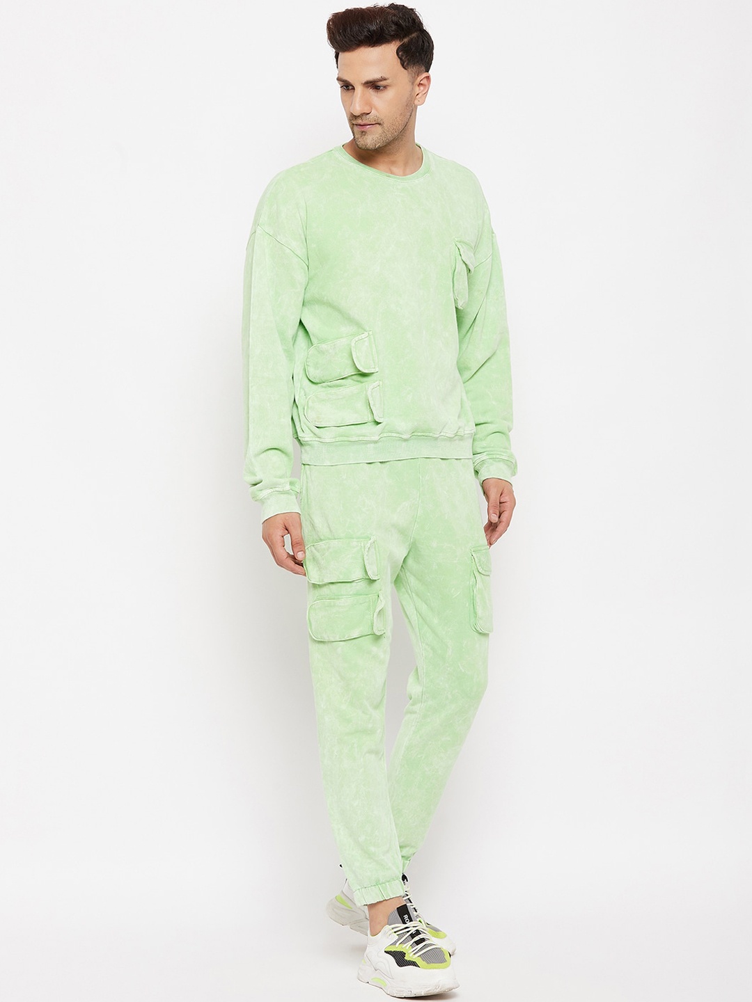 

FUGAZEE Men Green Tie & Dye Printed Cotton Tracksuits