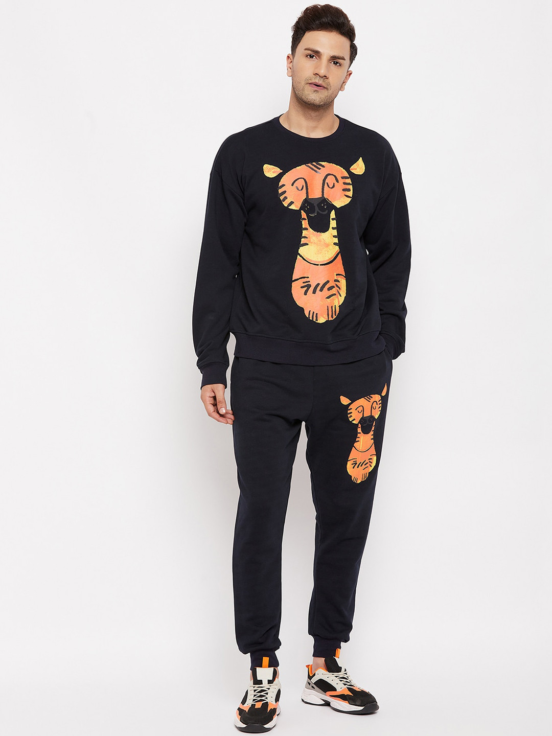 

FUGAZEE Men Navy Blue Printed Pure Cotton Tracksuits