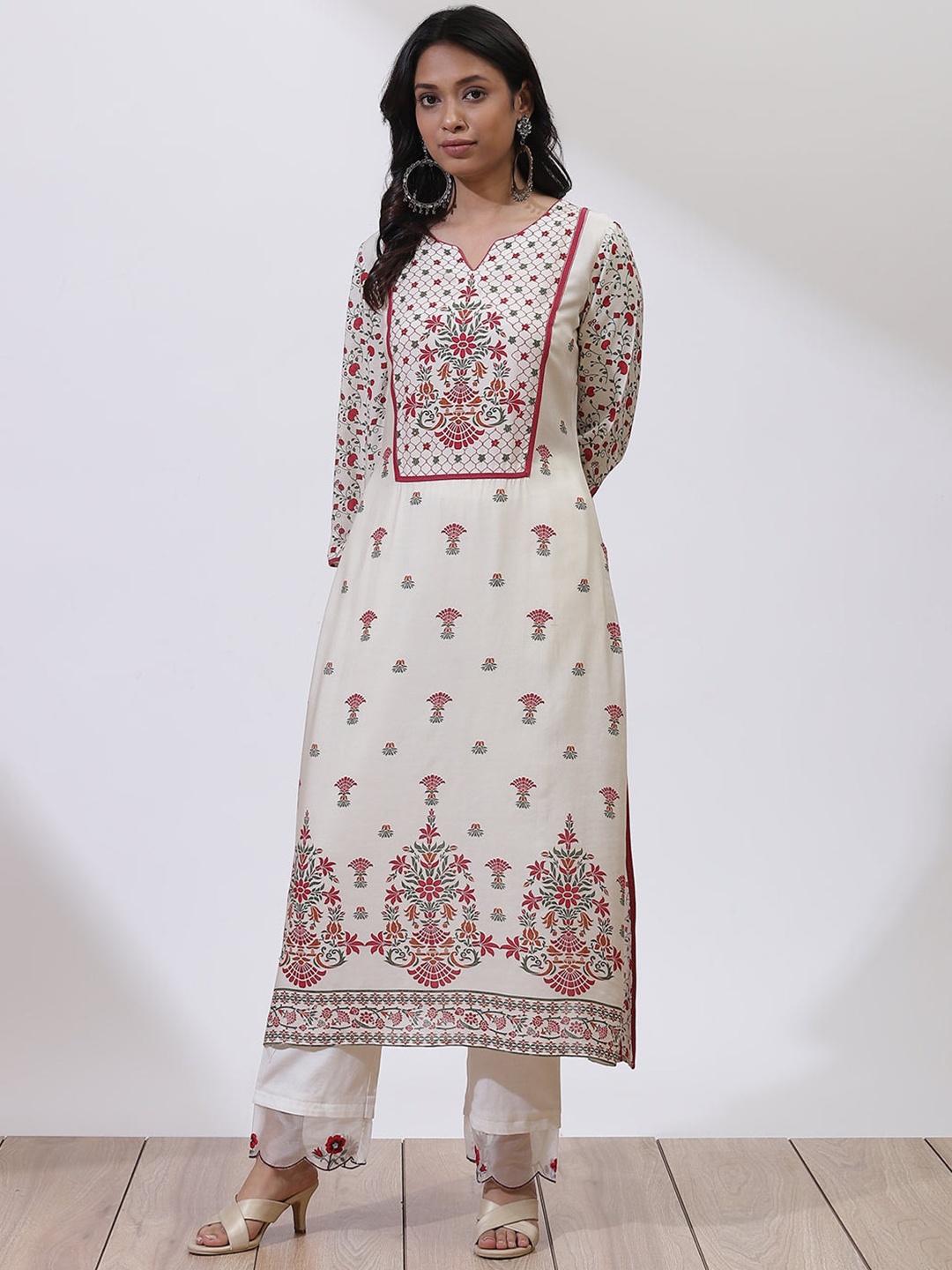 

Lakshita Women Cream-Coloured Ethnic Motifs Printed A-Line Kurta