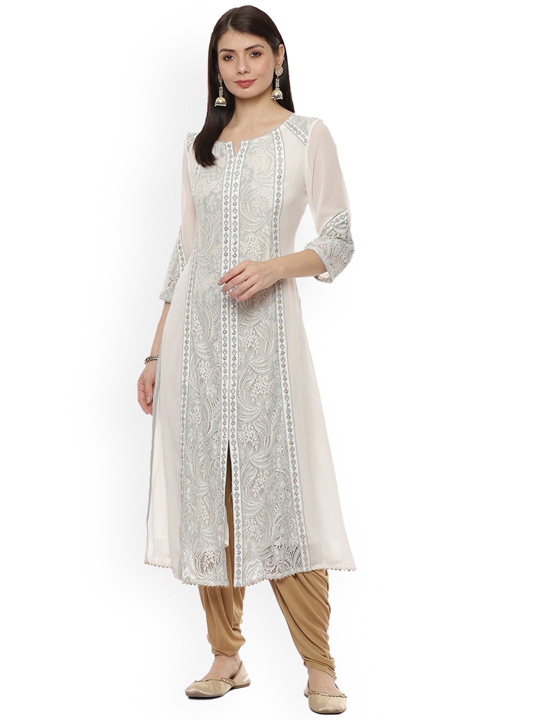 

Lakshita Women Light Green & Silver Embroidered Kurta