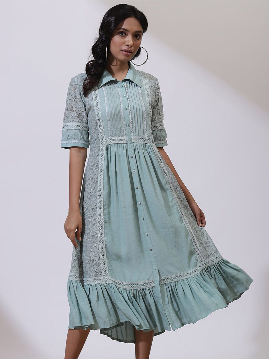 

Lakshita Sea Green Net A-Line Midi Dress