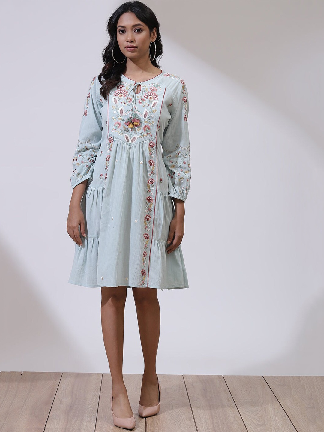 

Lakshita Women Blue Floral Embroidered Dress