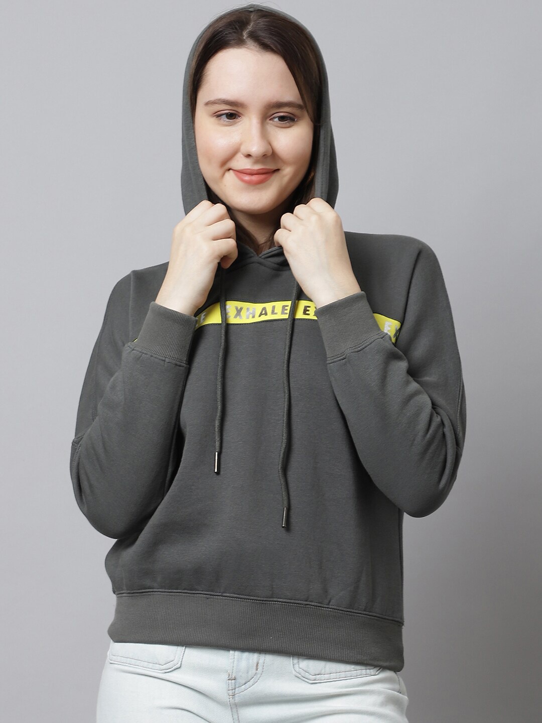 

ANTI CULTURE Women Grey Hooded Sweatshirt