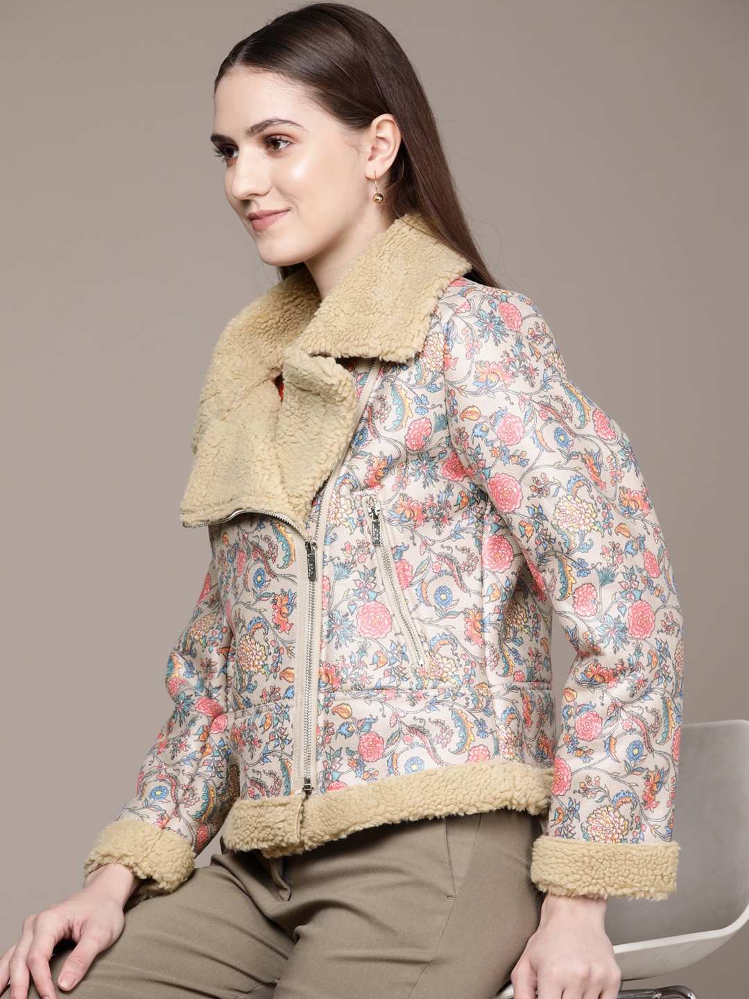 

Label Ritu Kumar Women Brown Floral Open Front Jacket
