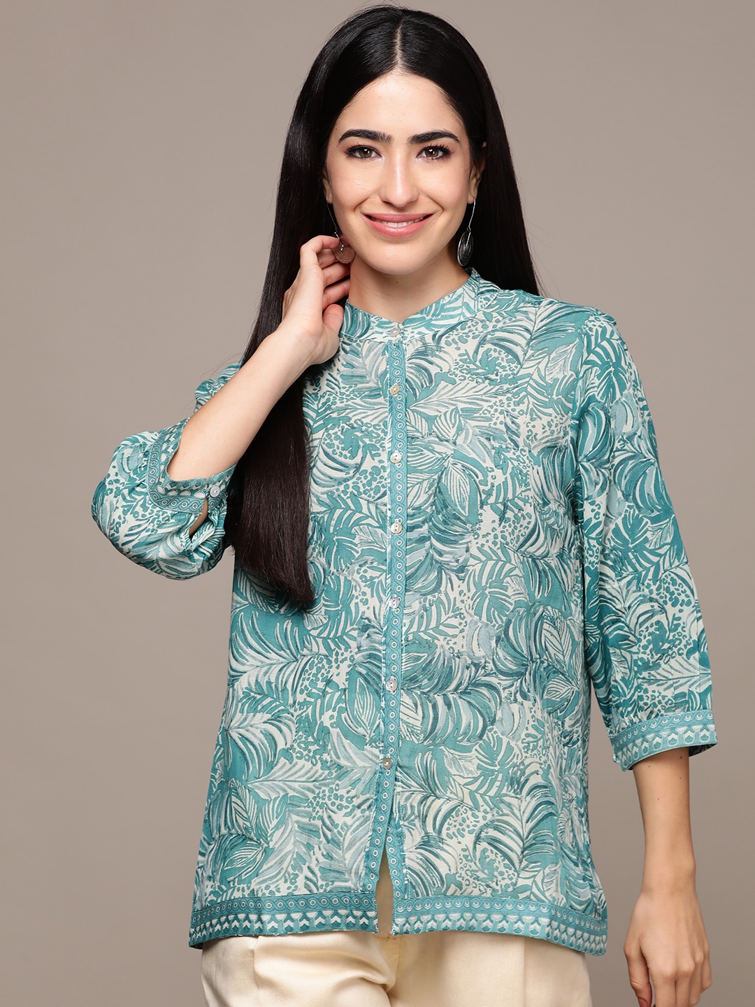

Label Ritu Kumar Relaxed Floral Opaque Printed Casual Shirt, Blue