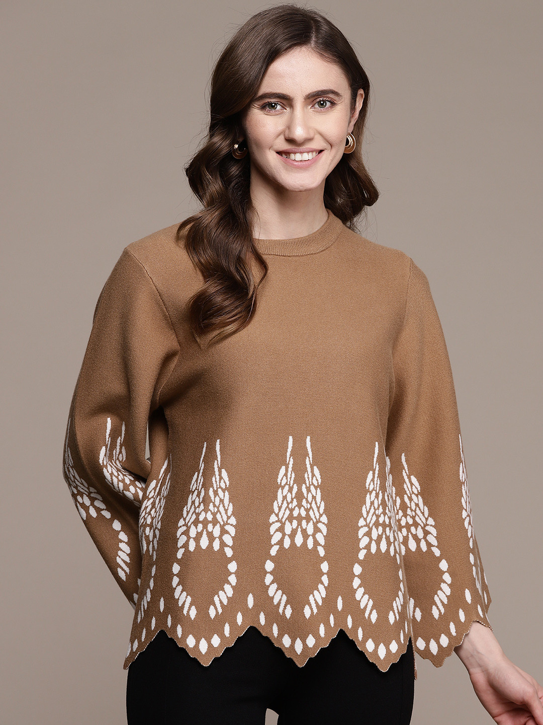 

Label Ritu Kumar Women Brown Printed Pullover Sweater