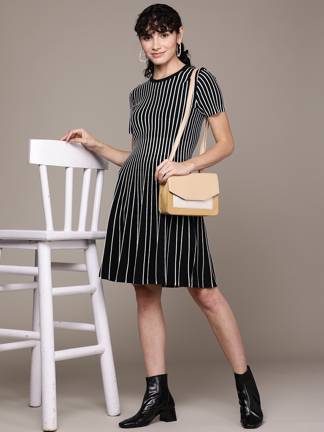 

Label Ritu Kumar Women Black Striped Dress