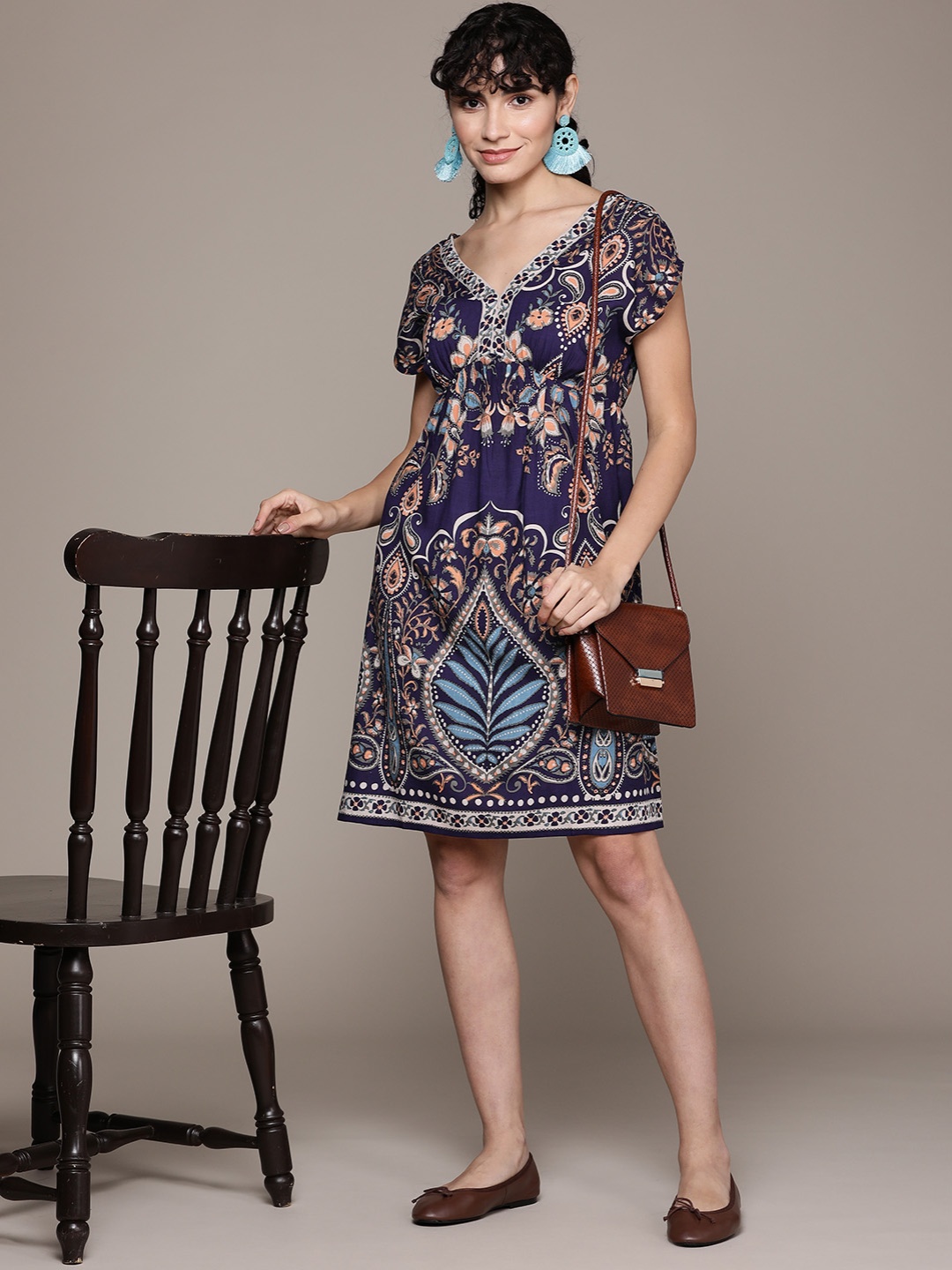 

Label Ritu Kumar Blue Floral Empire Dress