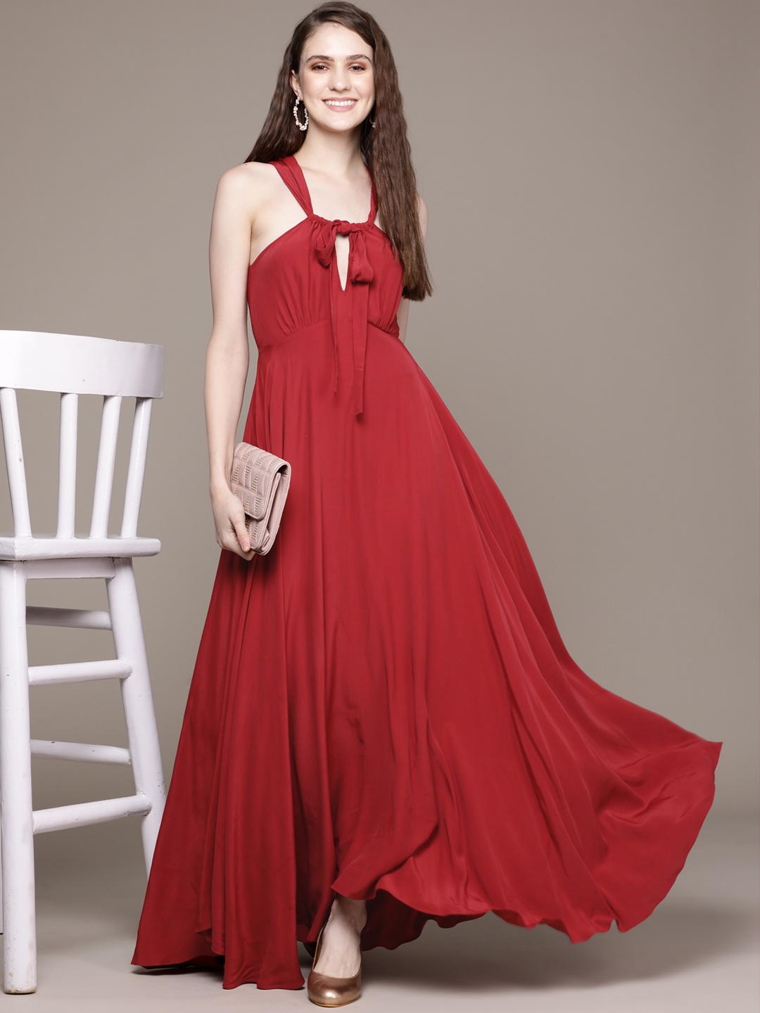 

Label Ritu Kumar Red Halter Neck Maxi Dress