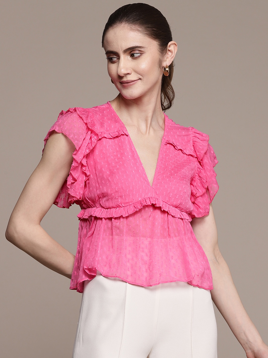 

Label Ritu Kumar Pink Layered Chiffon Top