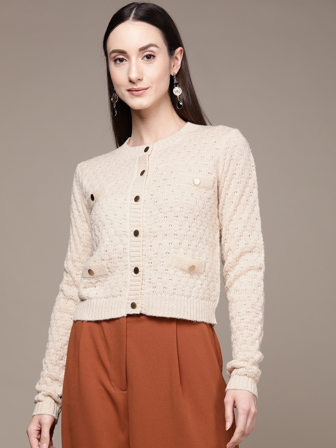 

Label Ritu Kumar Open Knitted Acrylic Cardigan, Off white
