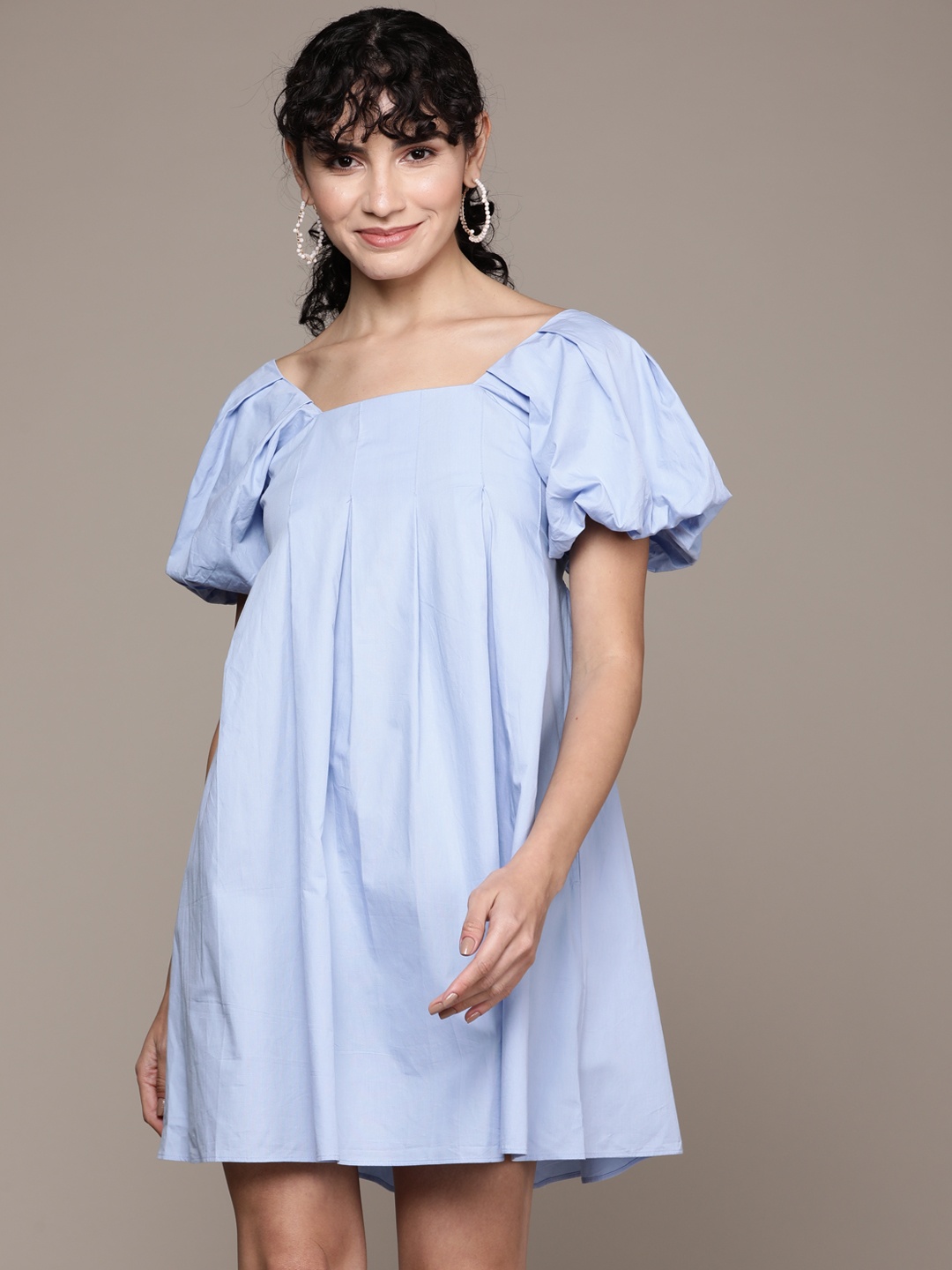 

Label Ritu Kumar Women Blue A-Line Puff Sleeves Dress