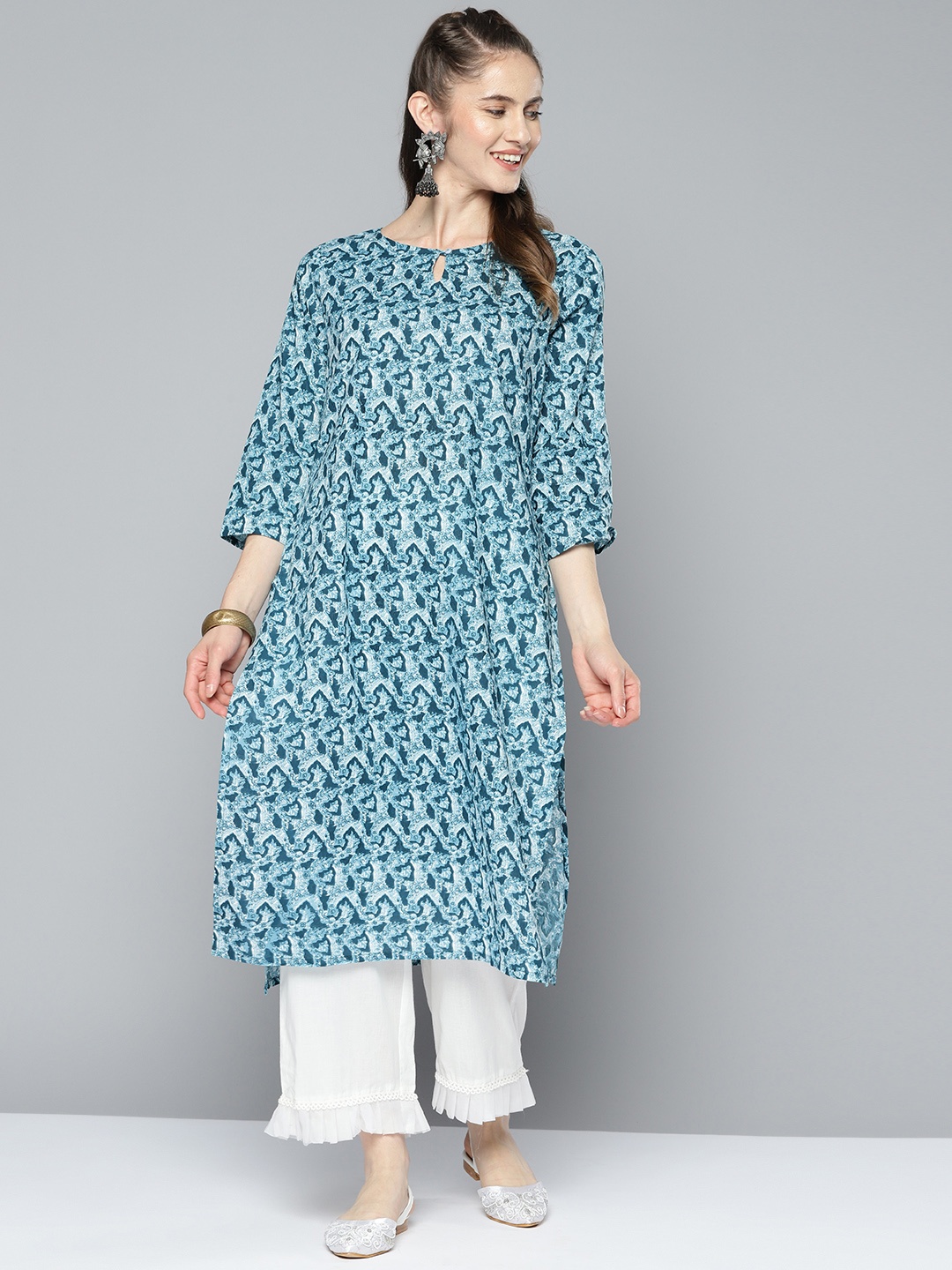 

HERE&NOW Women Printed Keyhole Neck Kurta, Multi