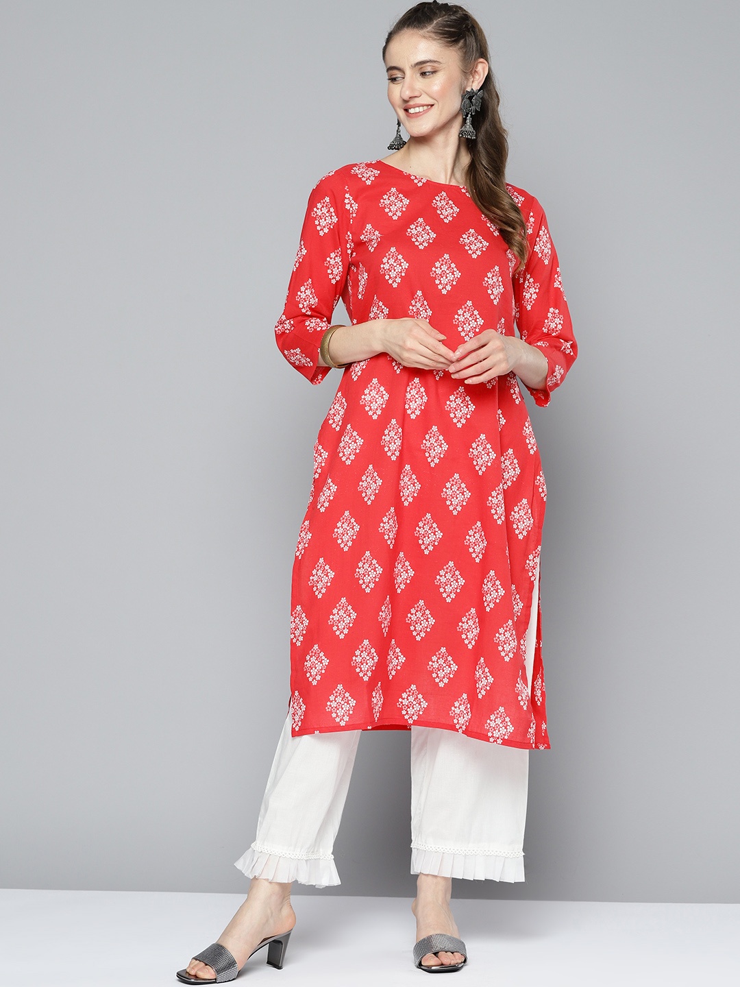 

HERE&NOW Women Red Floral Printed Kurta
