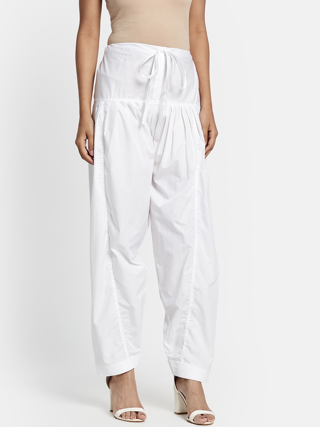 

Fabindia Women White Solid Comfort-fit Pure Cotton Salwar