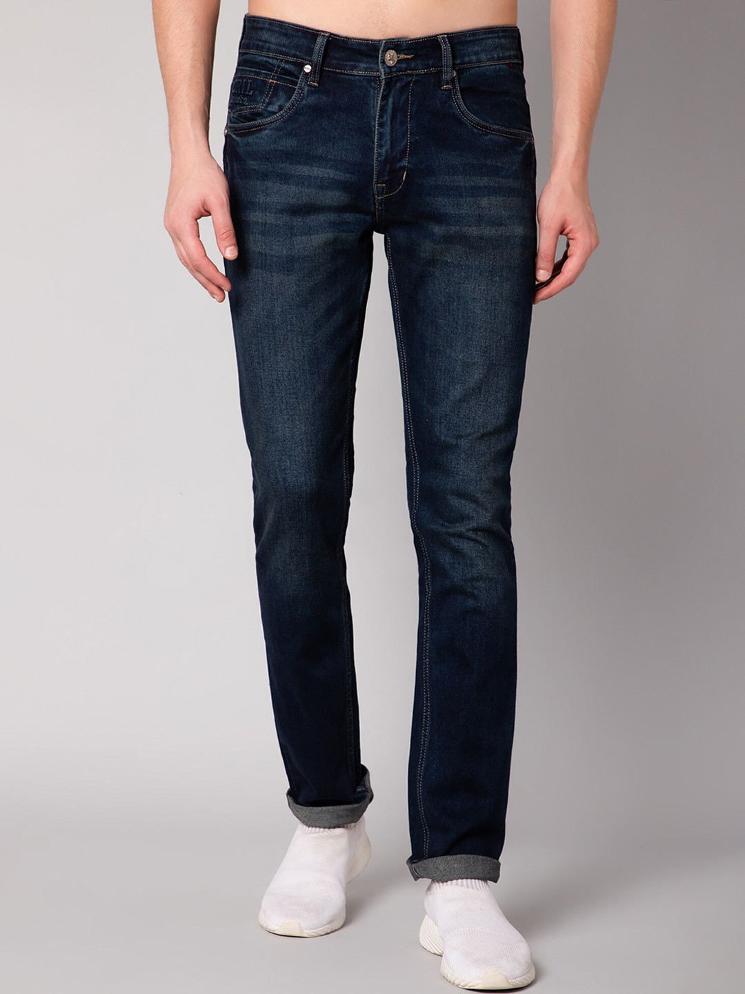 

Cantabil Men Blue Light Fade Dark Shade Mid Rise Jeans