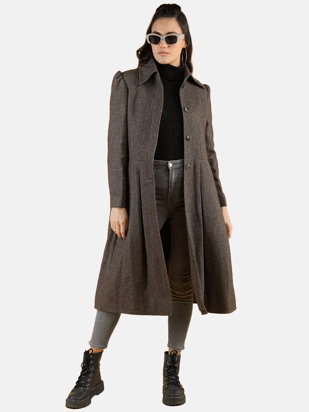 

Dlanxa Women Brown Solid Longline Overcoat