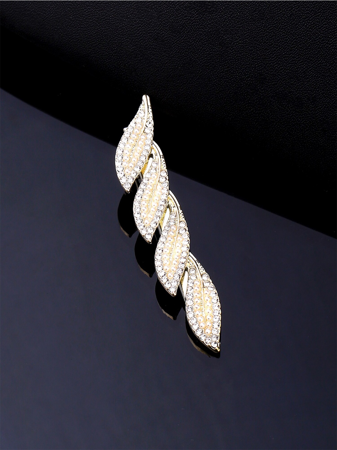 

Yellow Chimes Women White & Gold-Toned Embellished French Barrette