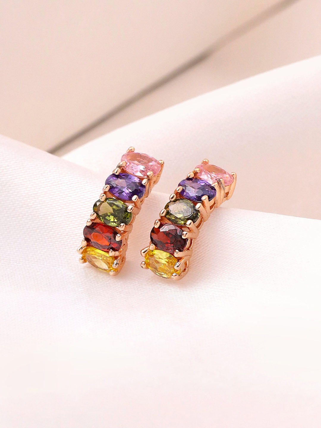 

Multicoloured & Gold-Plated Contemporary Stud Drop Earrings, Multi