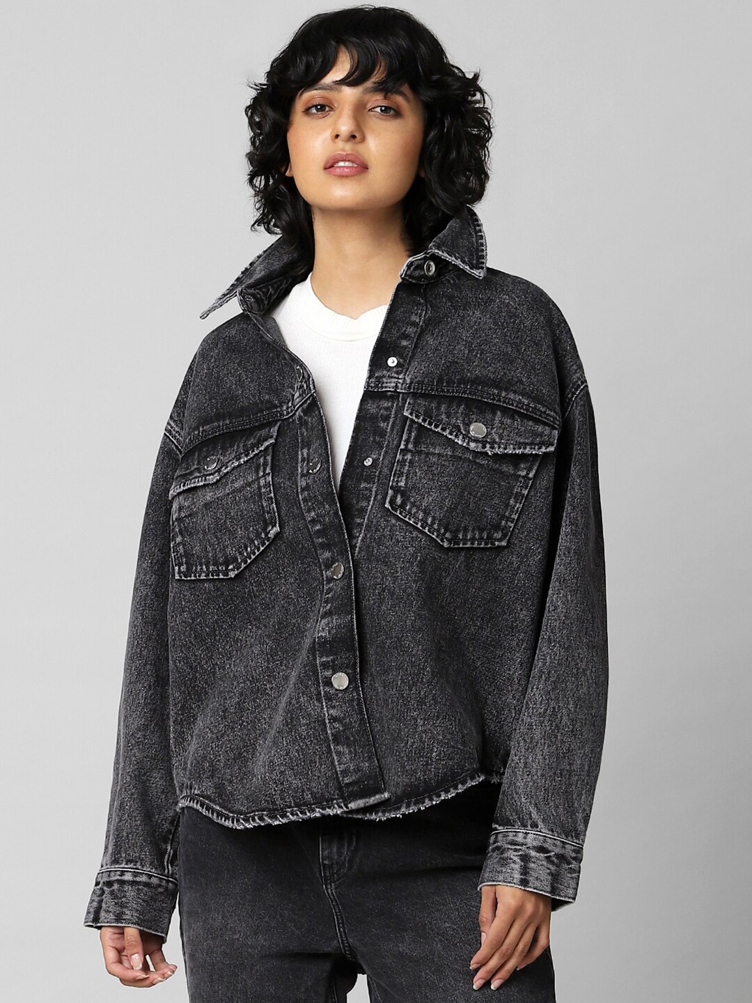 

ONLY Women Black Denim Casual Shirt