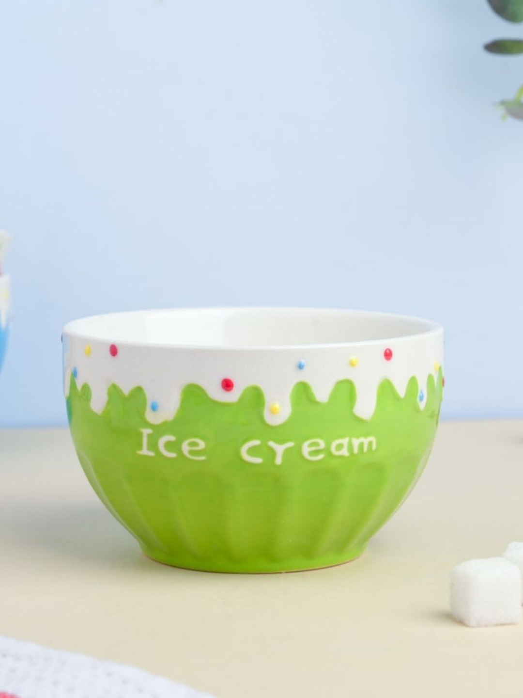 

Nestasia White & Green Printed Microwave safe Ceramic Glossy Bowl