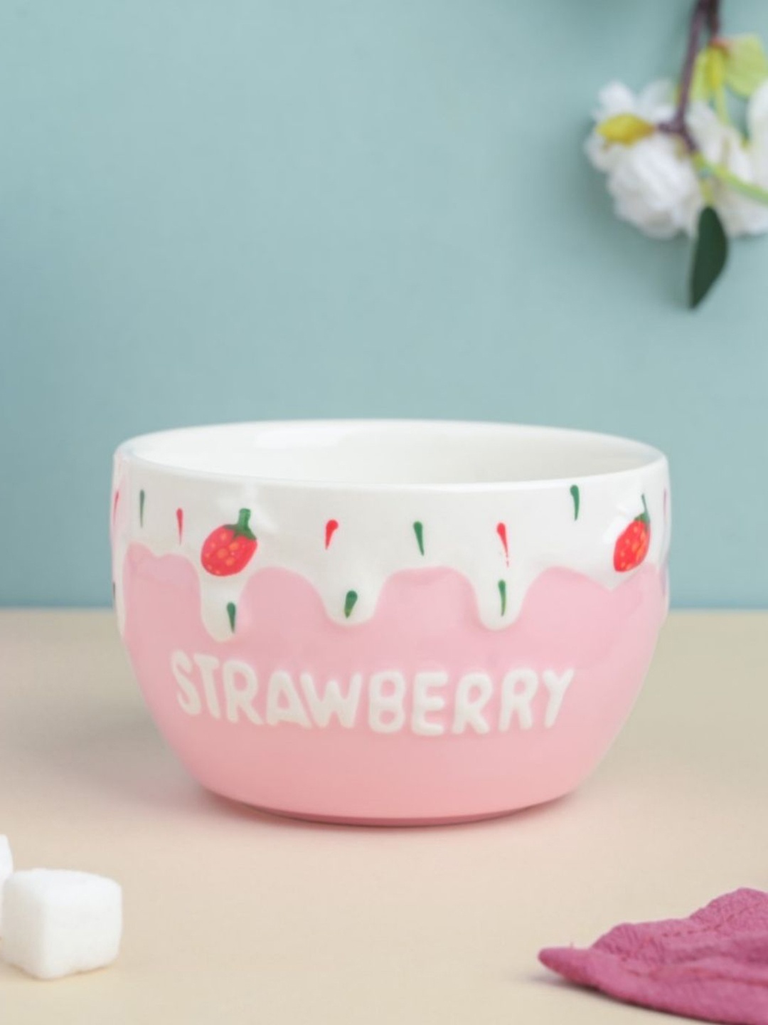 

Nestasia White & Pink Printed Microwave safe Ceramic Glossy Bowl