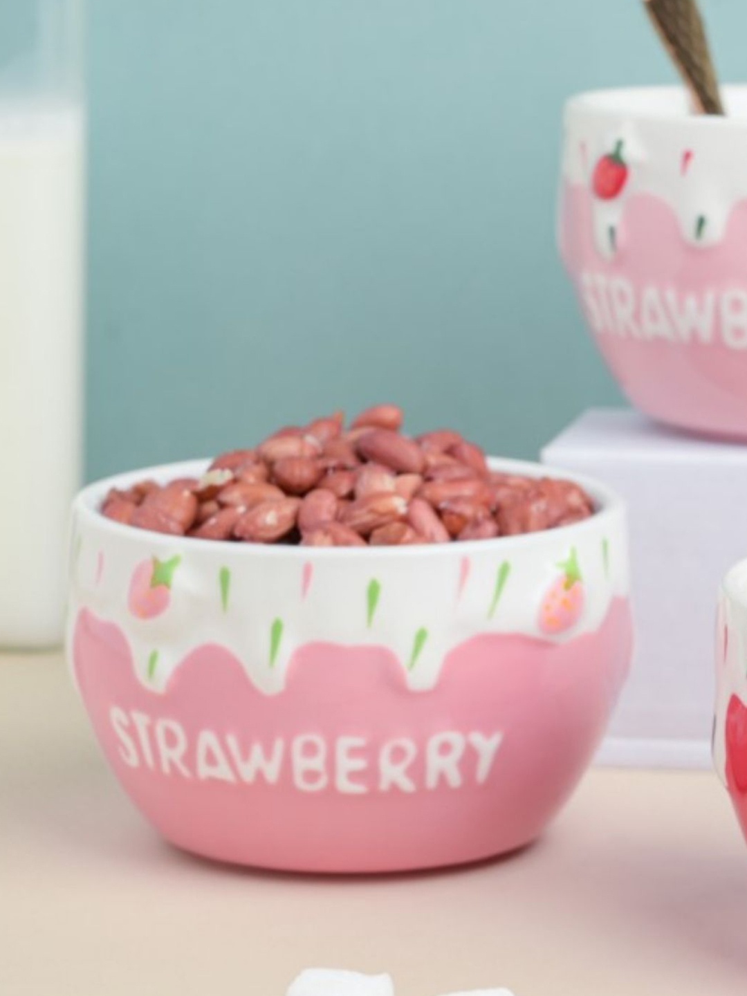 

Nestasia White & Pink Printed Microwave safe Ceramic Glossy Bowl